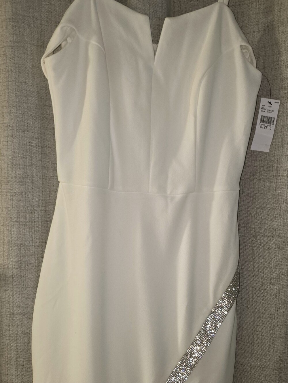 I.N. San Francisco Ivory Asymmetrical Dress with Rhinestone Accent